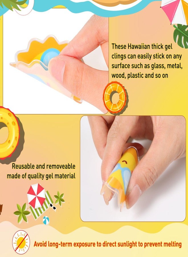 Gilprop 22 Pieces Hawaiian Thick Gel Clings Aloha Window Gels Decals Reusable Tropical Stickers Removable Tiki Flamingo Gel Clings for Windows Refrigerators Luau Party Decorations, 1 Sheet - Image 3